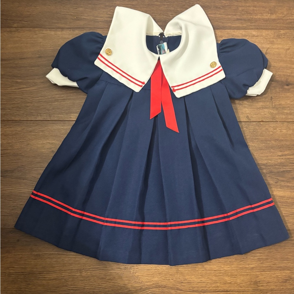 Vintage 90s Nautical Sailor Dress Girls 3T USA Made Wonderland Fashions